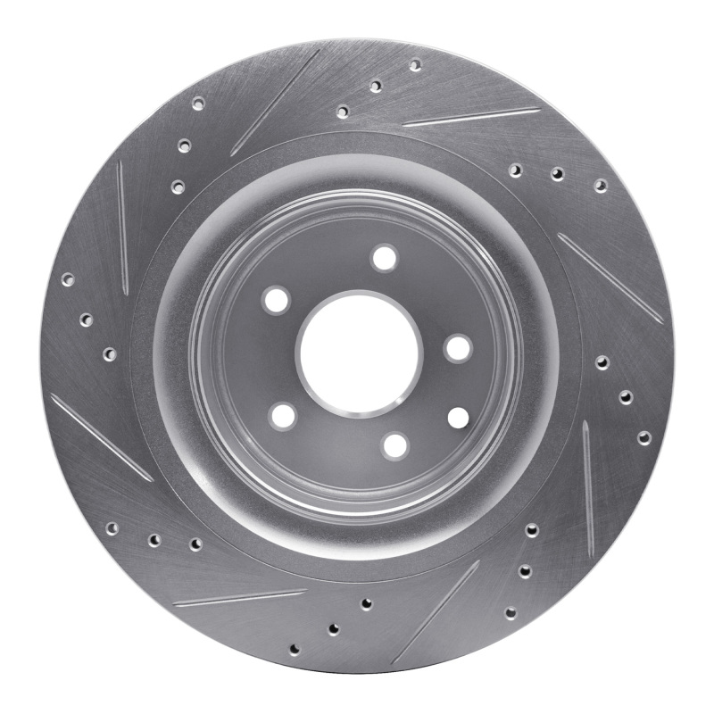 Infiniti G37 Brake Rotor (1) - Rear Right - R1 Concepts - Drilled & Slotted - Silver - `08-`25